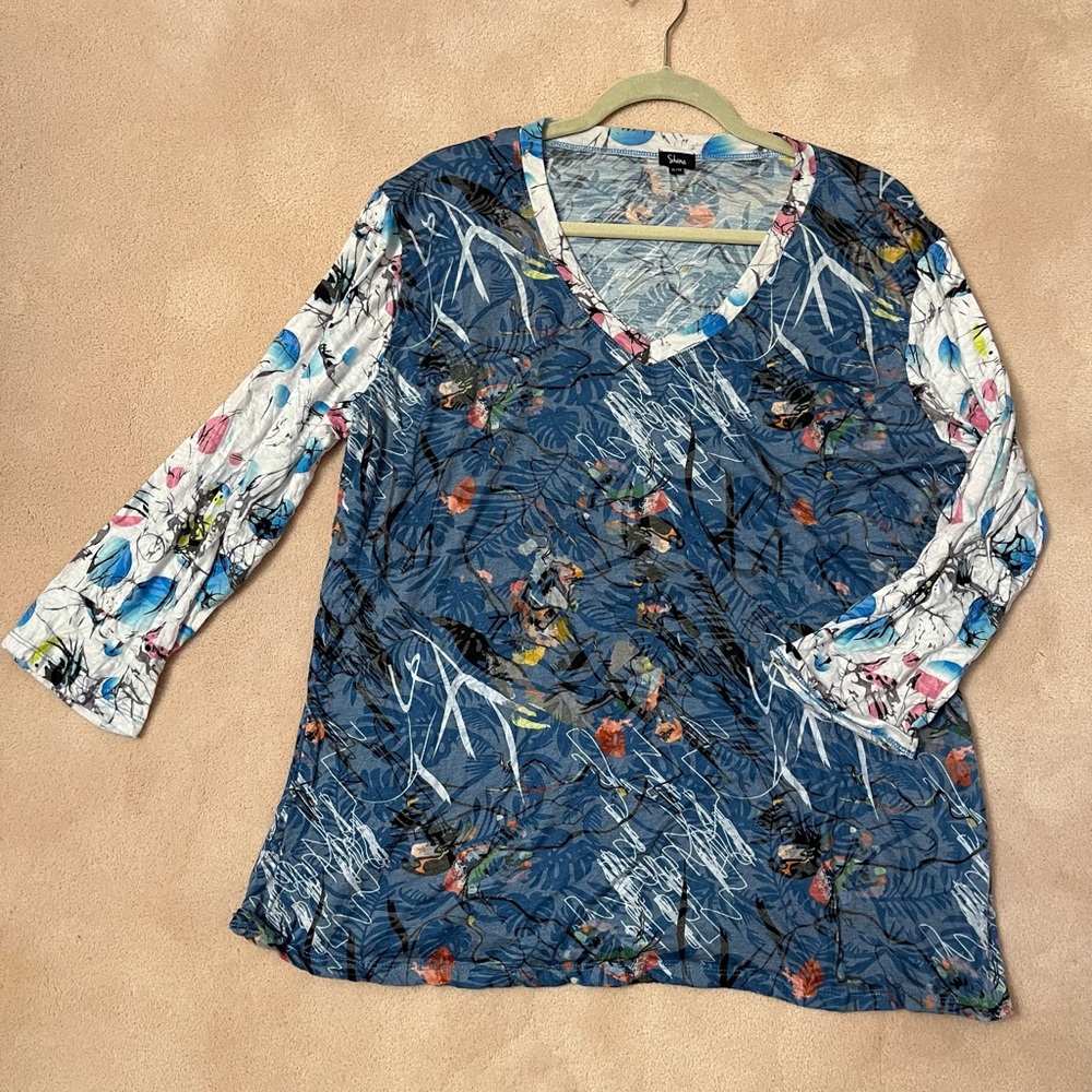 Abstract Bird Pattern 3/4 Length Tee